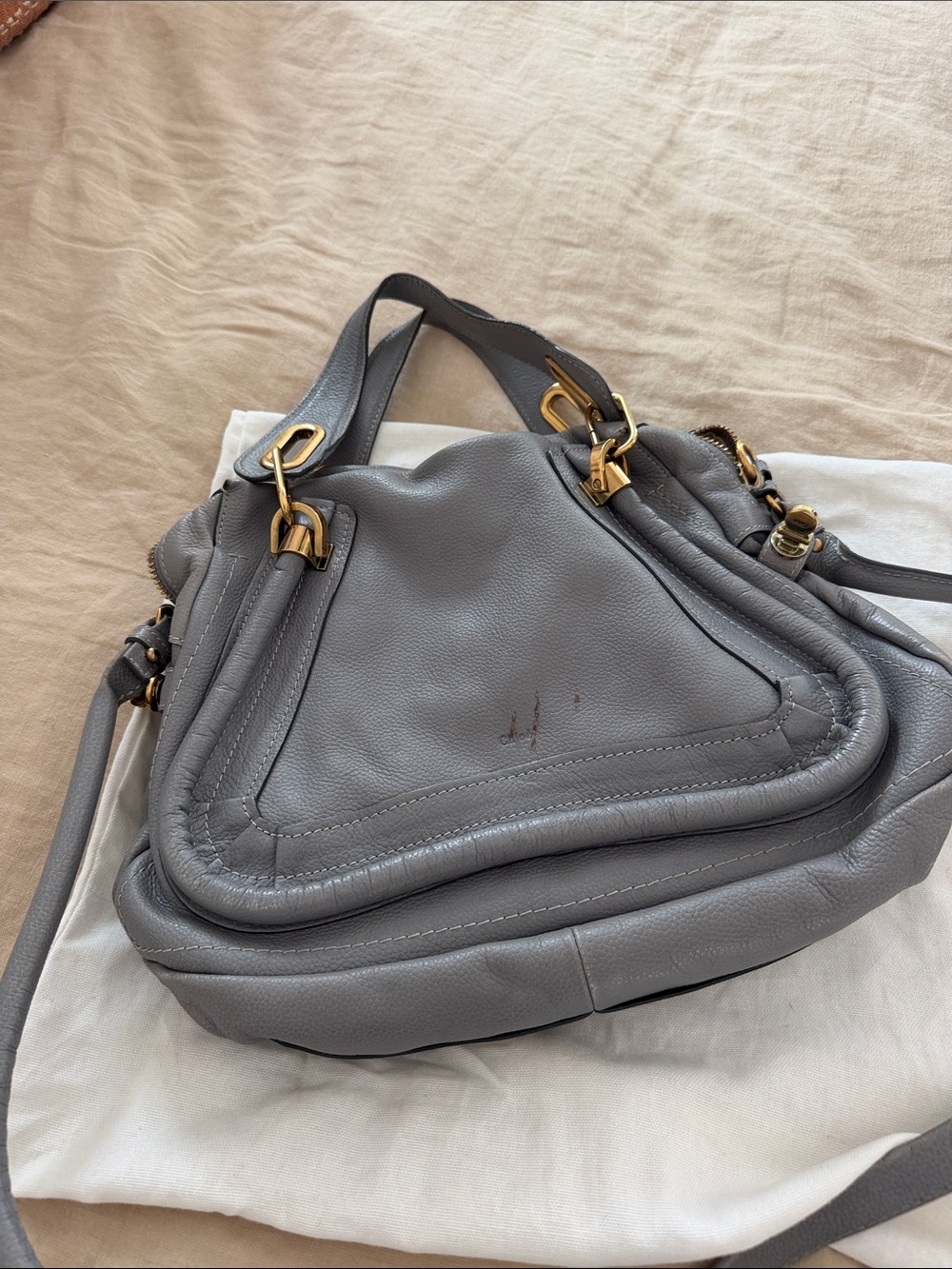 Chloe Gray Leather Shoulder Bag with Gold Hardware